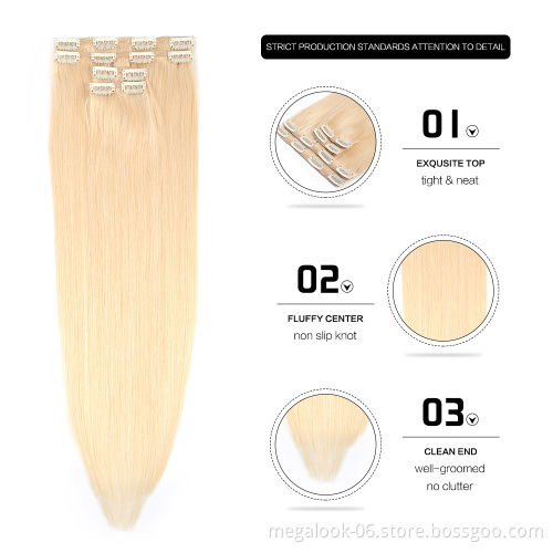 40 Inch Virgin Double Drawn Seamless Human Blonde Clip In Brazilian Human Hair Extension